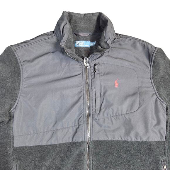 Vtg Polo Ralph Lauren Fleece Full Zip‎ Jacket Black Y2K Polartec Hood Rain Large - Picture 3 of 12